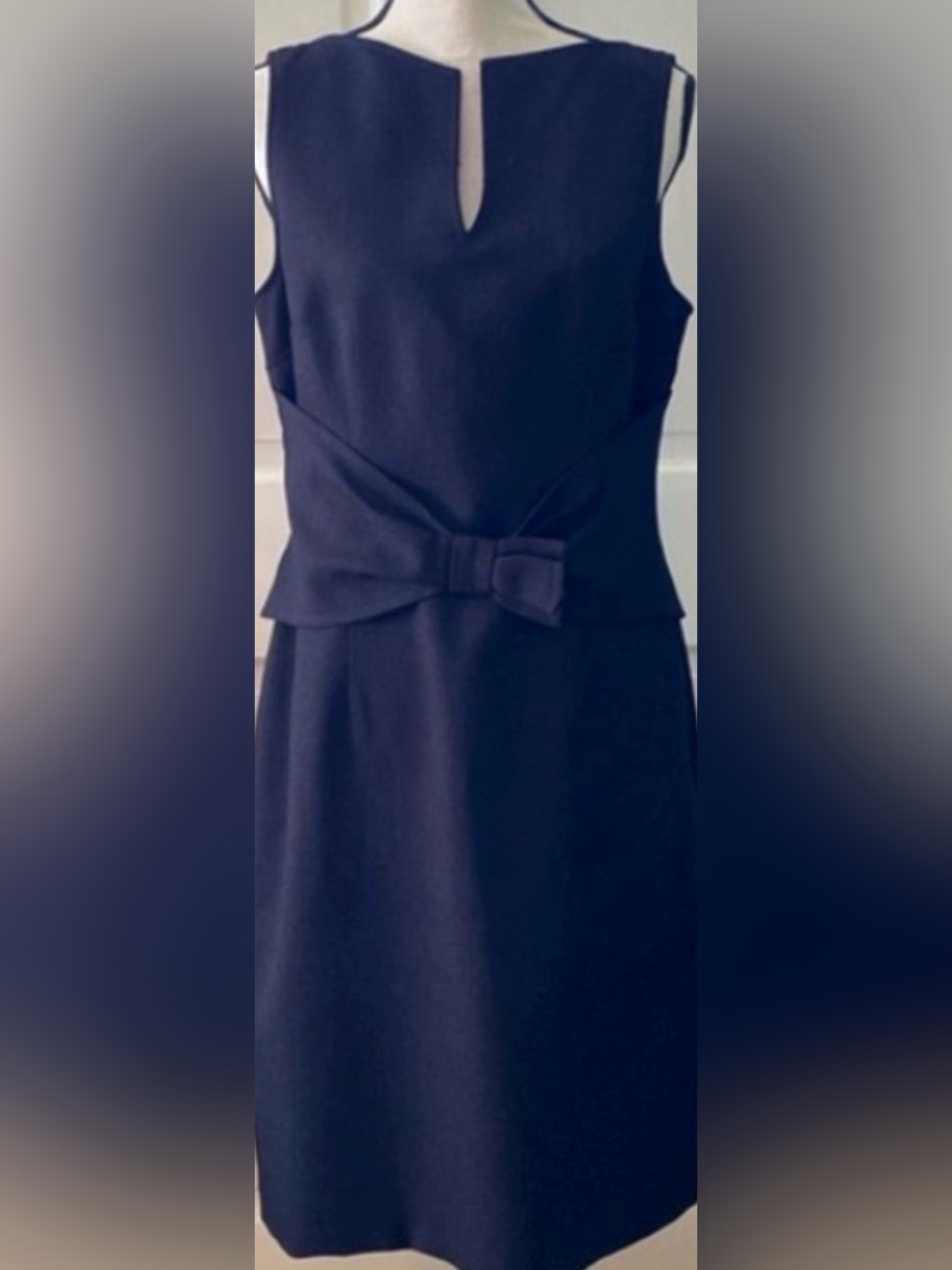 David Meister Classic Black Sheath Dress With Waist Bow